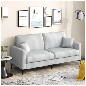 Costway 2-seat Modern Home Sofa Couch with Armrest & Pillows for Living Room