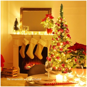 Costway135cm Full Christmas Decoration Artificial Pencil Tree with 226 PVC Branch Tips