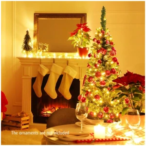 Costway135cm Full Christmas Decoration Artificial Pencil Tree with 226 PVC Branch Tips