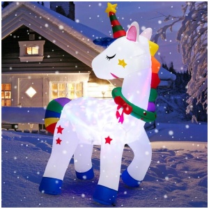 Costway182CM Christmas Magic Unicorn with Rainbow Tails & Christmas Wreath