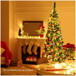Costway198cm Full Christmas Decoration Artificial Pencil Tree with 708 PVC Branch Tips