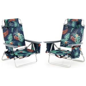 Costway2-Pack Folding Backpack 5-Position Beach Chair with Pillow for Outdoor-Colourful