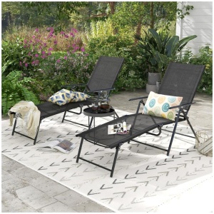 Costway2 Piece Patio Folding Chaise Lounge Chairs with 6-Level Backrest-Black