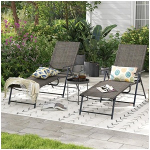 Costway2 Piece Patio Folding Chaise Lounge Chairs with 6-Level Backrest-Coffee