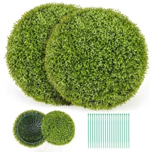 Costway2 Pieces Artificial Plant Boxwood Topiary Ball-M