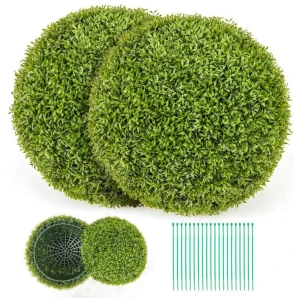 Costway2 Pieces Artificial Plant Boxwood Topiary Ball-M