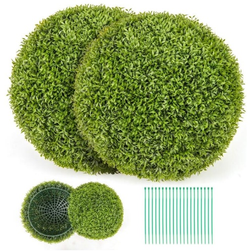 Costway2 Pieces Artificial Plant Boxwood Topiary Ball-M
