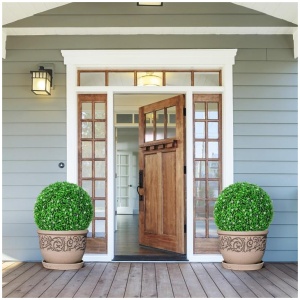 Costway2 Pieces Holly Artificial Topiary Balls with White Flowers