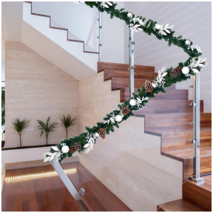 Costway2.7M Christmas Garland Wreath with 50 LED Lights and Pinecones for Decorations