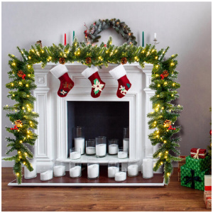 Costway2.7m Pre-lit Christmas Pine Garland with 100 LED Lights and 200 Tips