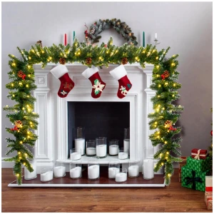 Costway2.7m Pre-lit Christmas Pine Garland with 100 LED Lights and 200 Tips