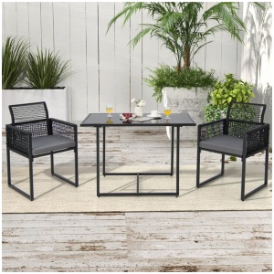 Costway3 Pieces Outdoor Dining Set with Folding Backrest-Grey