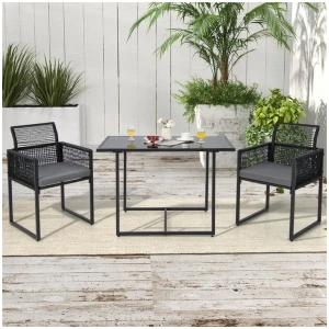 Costway3 Pieces Outdoor Dining Set with Folding Backrest-Grey