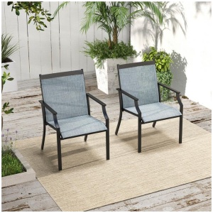 Costway4 Piece Patio Dining Chairs with Breathable Seat for Porch-Blue