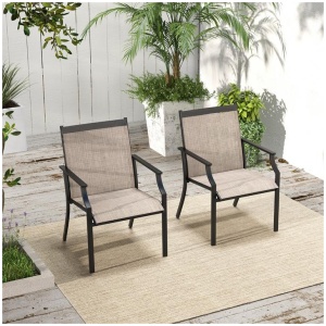 Costway4 Piece Patio Dining Chairs with Breathable Seat for Porch-Coffee