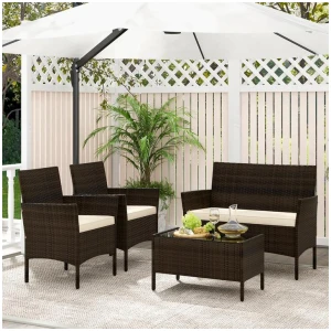 Costway4 Pieces Outdoor Patio Furniture Set with Cushions for Garden & Backyard