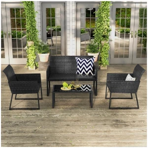 Costway4 Pieces Wicker Patio Furniture Set with Quick-Drying Foam