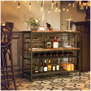 Costway4-Tier Freestanding Wine Rack with Wine Storage-Rustic Brown