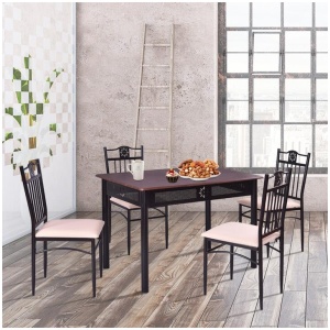 Costway5 Pieces Dining Table Set with 4 Upholstered Chairs for 4 Person-Brown