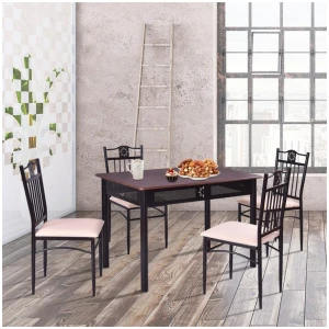 Costway5 Pieces Dining Table Set with 4 Upholstered Chairs for 4 Person-Brown