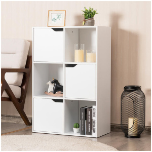 Costway6-Cube Units Display Shelf with 3 Open Compartments and 3 Closed Compartments for Living Room/Bedroom