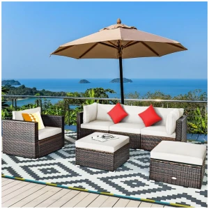 Costway6 Pieces Patio Rattan Sectional Furniture Set with Seat Cushion for Backyard