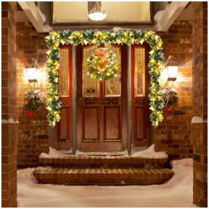 Costway60cm Pre-lit Christmas Wreath and 2.7M Christmas Rattan