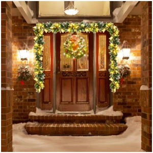 Costway60cm Pre-lit Christmas Wreath and 2.7M Christmas Rattan