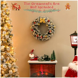 Costway61CM Flocked Christmas Wreath with Timer for Front Door