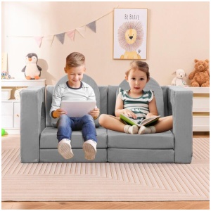 Costway8-Piece Modular Kids Sofa Play Couch Climb Playset with Covers-Grey