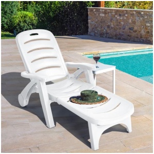 CostwayAdjustable Chaise Lounge Chair with Built-In Wheels for Patio White