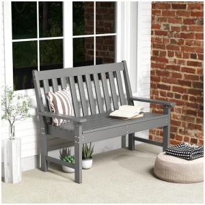 CostwayAll-Weather HDPE Patio Bench with High Backrest for 2 Person-Grey