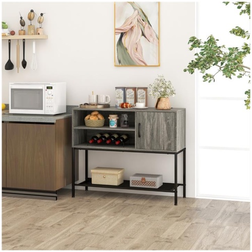 CostwayBuffet Sideboard Coffee Bar Cabinet with Power Outlets and USB Ports-Grey