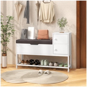 CostwayEntryway Bench with Flip Top Box and 2 Door Cabinets for Hallway Living Room-White