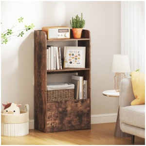 CostwayFreestanding Bookcase with Drawer 3-Tier Open Display Shelf-Rustic Brown