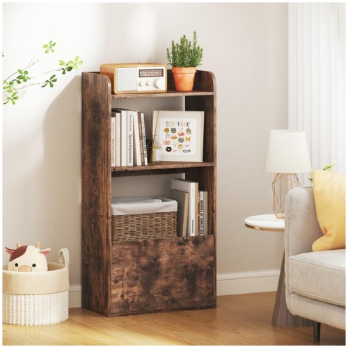 CostwayFreestanding Bookcase with Drawer 3-Tier Open Display Shelf-Rustic Brown