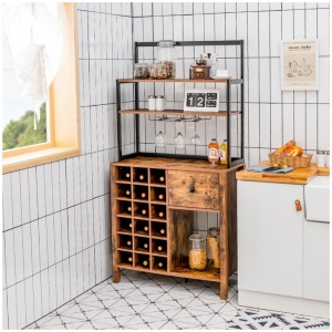 CostwayFreestanding Kitchen Cabinet with Wine Rack and Drawer-Brown