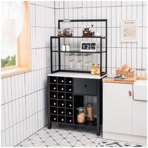 CostwayFreestanding Kitchen Cabinet with Wine Rack for Dining Room