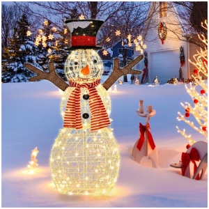 CostwayLighted Standing Snowman with Ground Stakes for Decorations