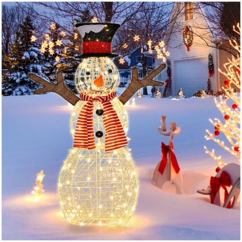 CostwayLighted Standing Snowman with Ground Stakes for Decorations