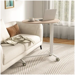 CostwayMobile Standing Desk Height-Adjustable with Lockable Casters-Pink & White