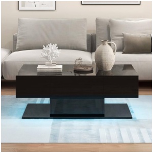 CostwayModern LED Coffee Table with 20 Color LED Lights and 2 Drawers-Black