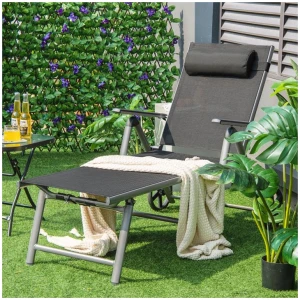 CostwayOutdoor Aluminum Chaise Lounge Chair with Wheels and Adjustable Backrest for Patio