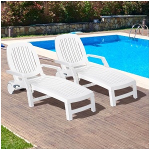 CostwayOutdoor Chaise Lounge Chair with Storage Box-2 pieces