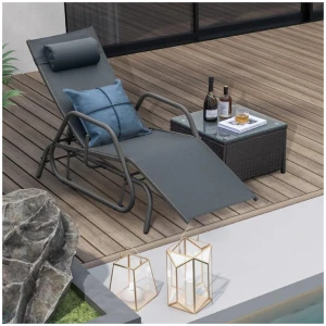 CostwayOutdoor Chaise Lounge Glider Chair with Armrests and Pillow for Poolside