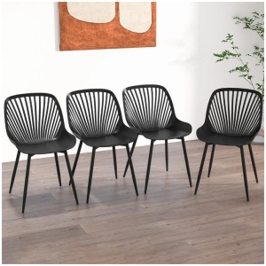 CostwayPlastic Dining Chair Set of 4 with Metal Legs and Cutout Backrest-Black