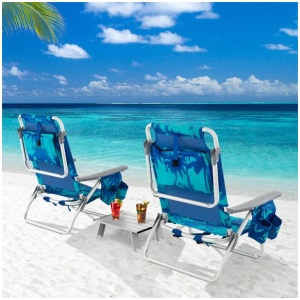 CostwayPortable Camping Chairs with 5 Adjustable Positions for Lawn/Poolside-Blue