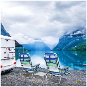 CostwayPortable Camping Chairs with 5 Adjustable Positions for Lawn/Poolside-Blue & Green