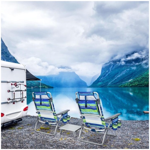 CostwayPortable Camping Chairs with 5 Adjustable Positions for Lawn/Poolside-Blue & Green