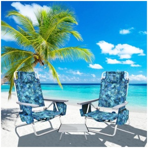 CostwayPortable Camping Chairs with 5 Adjustable Positions for Lawn/Poolside-Navy
